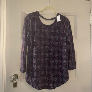 Loft Top Floral Scoop Back Burgundy Pink XS